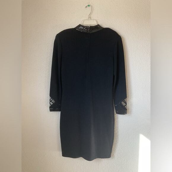 St. John Evening Black Sequin Mesh Santana Knit Sheath Dress Size 10 - Picture 5 of 10